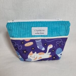 Pochette bicolore alveoles  chat bleu