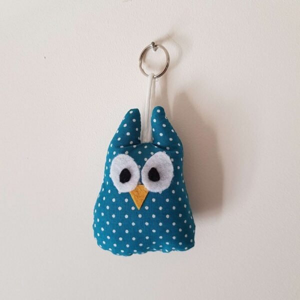 Porte clé chouette bleue à pois
