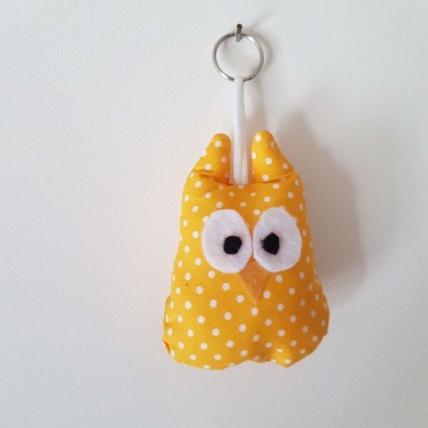 Porte clé chouette jaune à pois