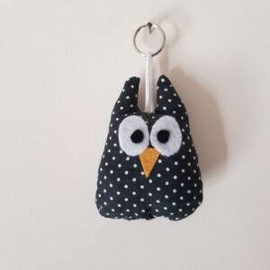 Porte clé chouette noire à pois blancs