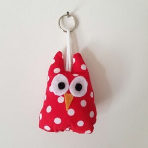 Porte clé chouette rouge à pois