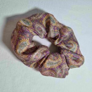 chouchou soie ecru et violet