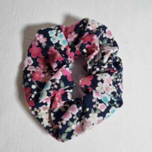 chouchou coton fleurs roses