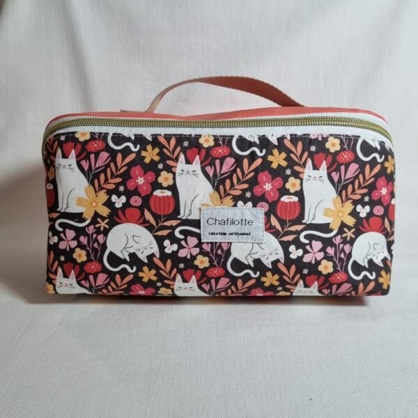 Trousse grande ouverture chat fleurs – Image 3
