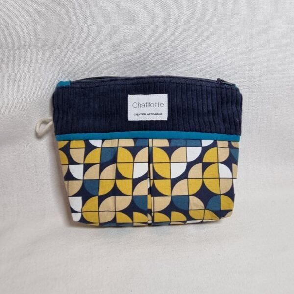 Pochette bicolore   geometrie bleu nuit