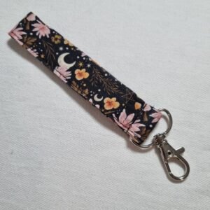 Porte clé dragonne petite lune et fleurs