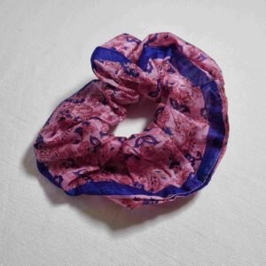 chouchou soie rose et bleu