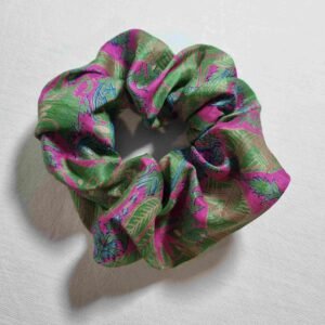 chouchou soie vert et rose
