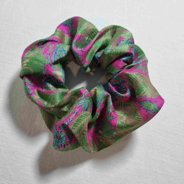 chouchou soie vert et rose