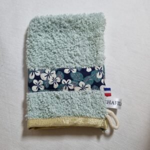 Gant d'apprentissage fleurs vert d'eau