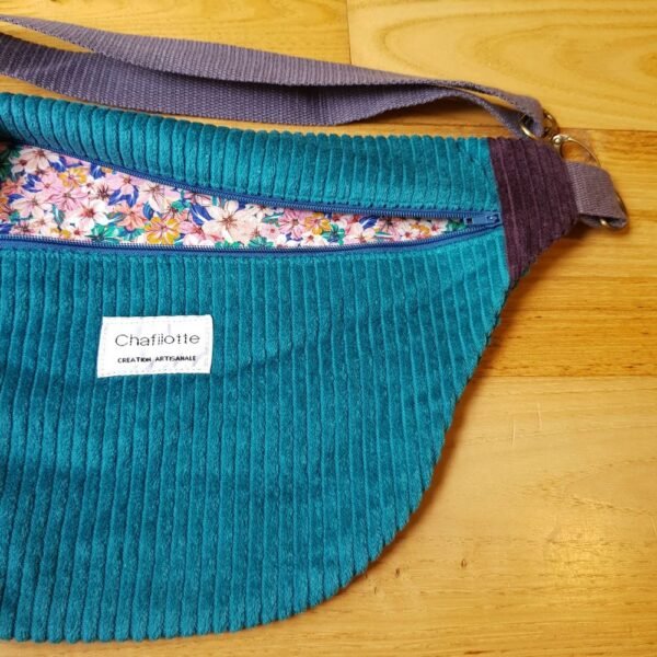 sac banane velours  bleu et violet – Image 2