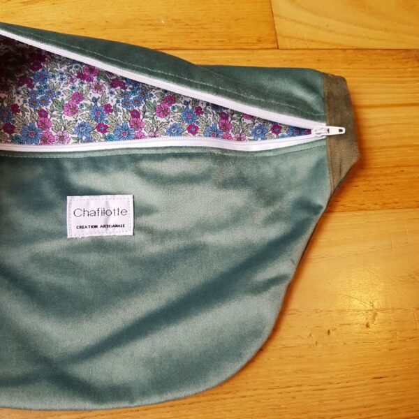 sac banane velours vert  lisse glace et caki – Image 2