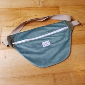 sac banane velours vert  lisse glace et caki