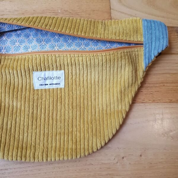 sac banane velours  moutarde et bleu-glacier – Image 3