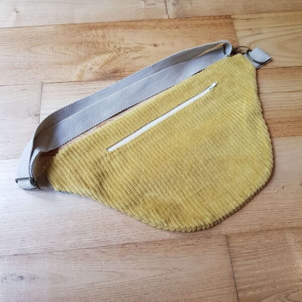 sac banane velours  moutarde et bleu-glacier – Image 2