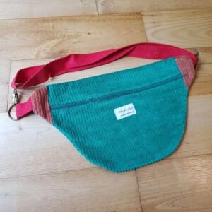 sac banane velours vert sapin et rouille