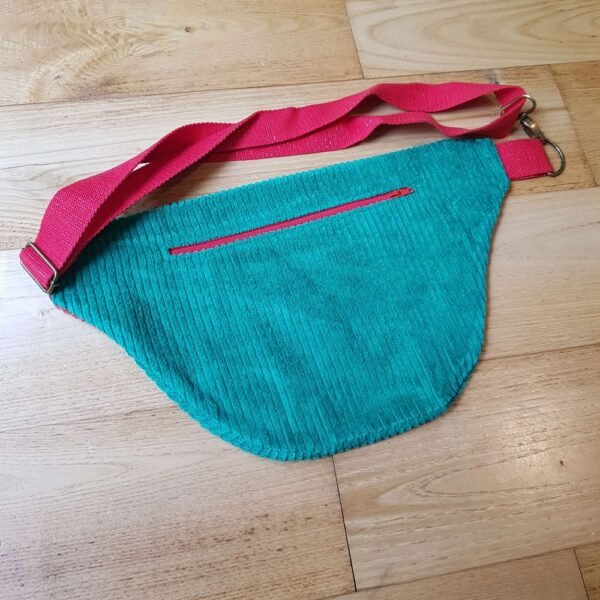 sac banane velours vert sapin et rouille – Image 3