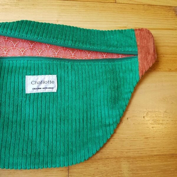 sac banane velours vert sapin et rouille – Image 2