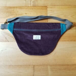 sac banane velours violet et turquoise