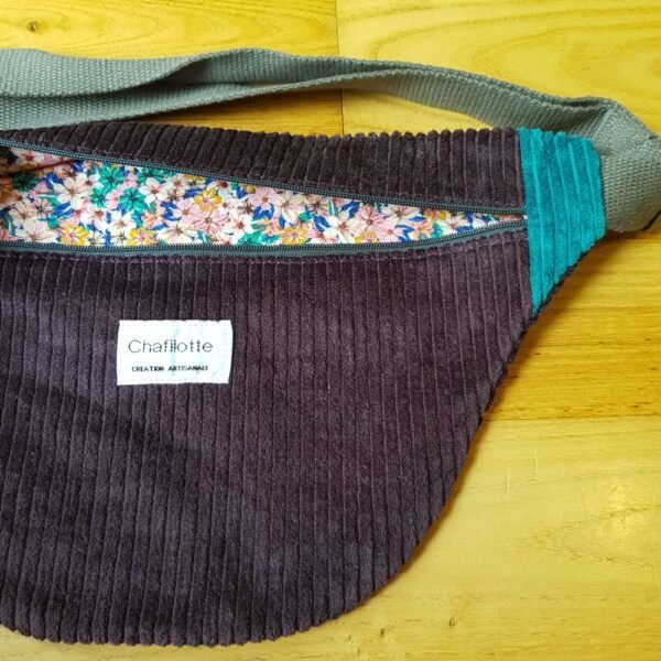 sac banane velours violet et turquoise – Image 2