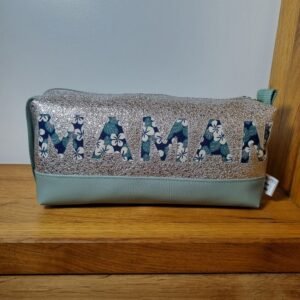 Trousse MAMAN argentée et vert d'eau