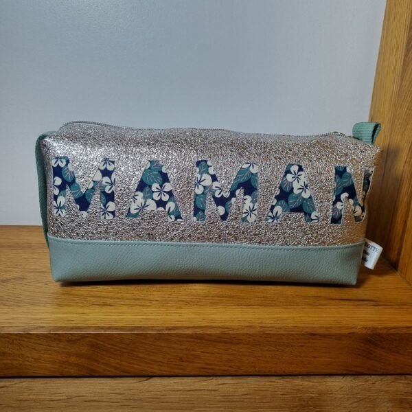 Trousse MAMAN argentée et vert d'eau