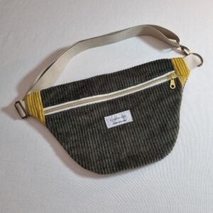 sac banane velours kaki et moutarde