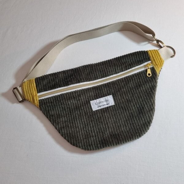 sac banane velours kaki et moutarde