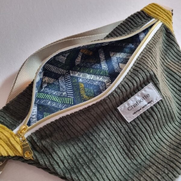 sac banane velours kaki et moutarde – Image 2