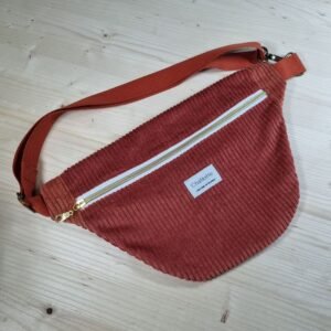 sac banane velours  bicolore brique et rouille