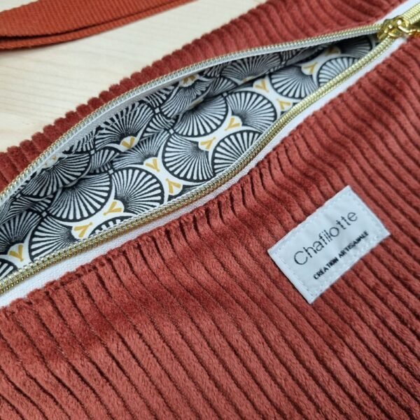 sac banane velours  bicolore brique et rouille – Image 2