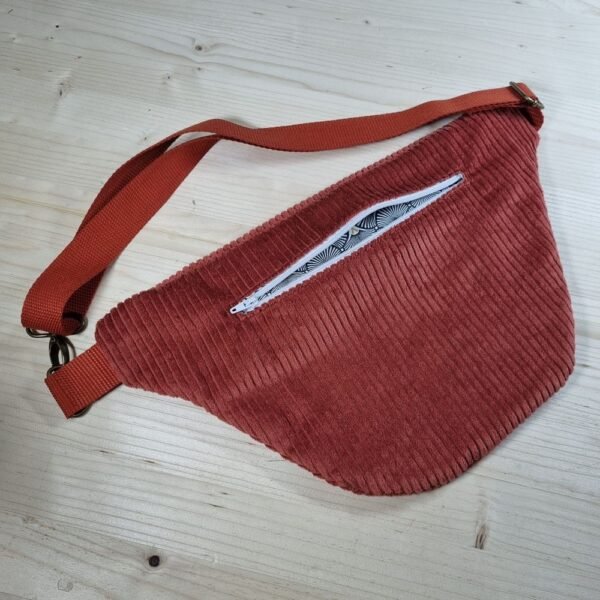 sac banane velours  bicolore brique et rouille – Image 3
