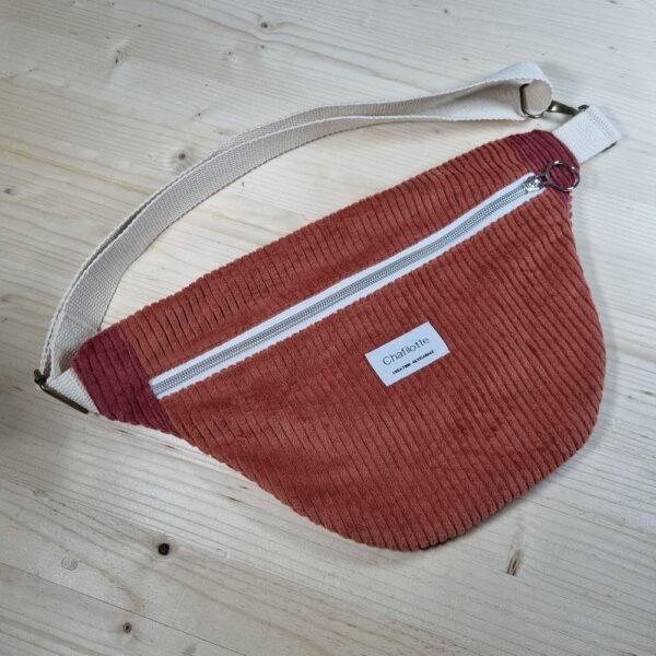 sac banane velours  bicolore rouille et brique