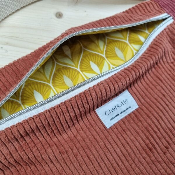 sac banane velours  bicolore rouille et brique – Image 2