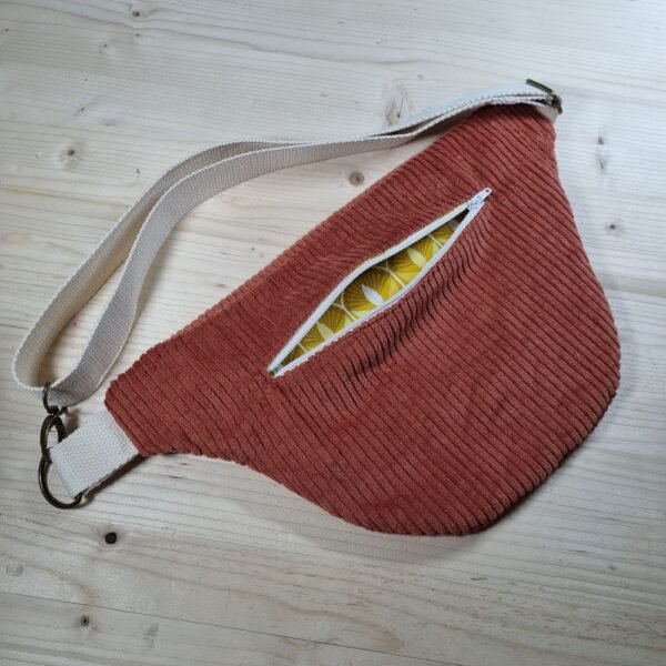 sac banane velours  bicolore rouille et brique – Image 3