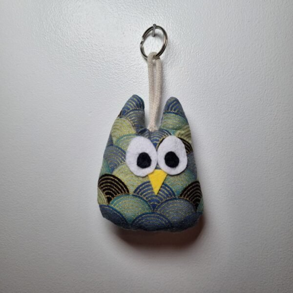 Porte clé chouette éventails bleus