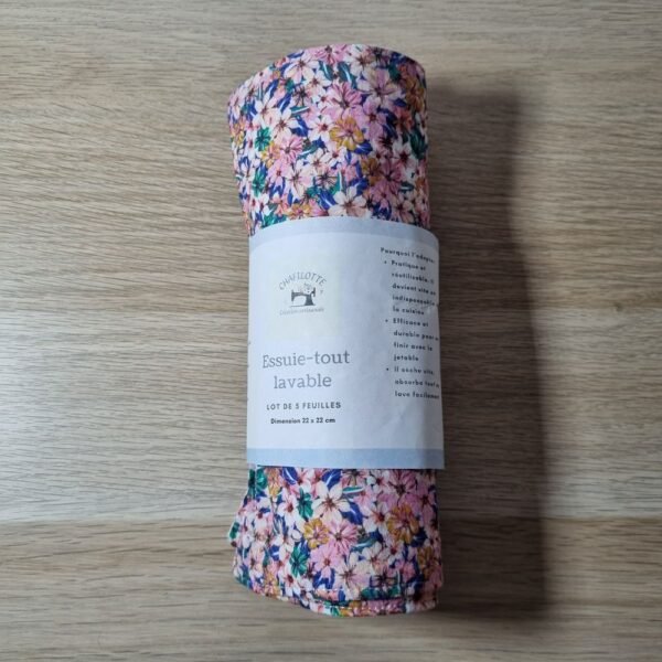 5 essuie-tout fleurs roses