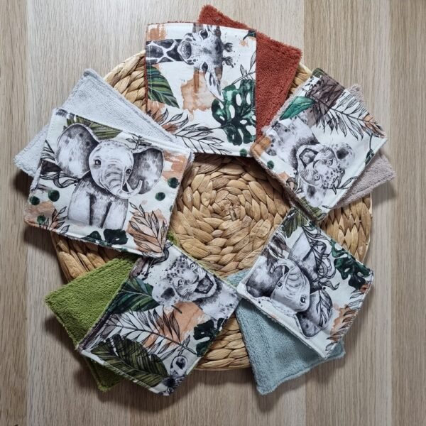 Lot de 10 débarbouillettes Jungle