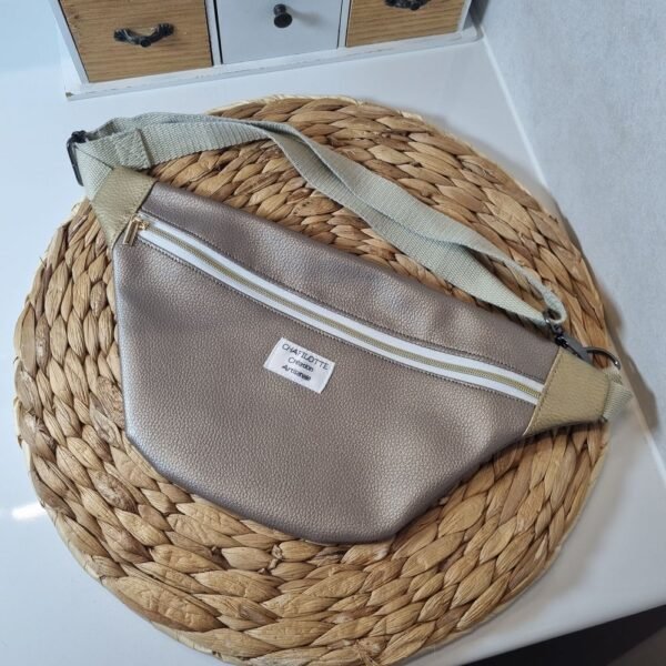 Sac banane XS brillante taupe et or