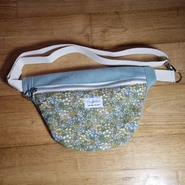 sac banane Fleurs vert d'eau