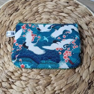 Pochette papier Grues (zip vert)