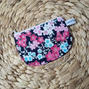 porte monnaie fleurs brillantes roses