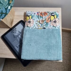 Pochette liseuse Mésanges vert d'eau