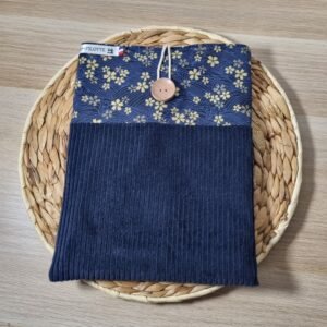 Pochette tablette Fleurs brillantes bleu marine