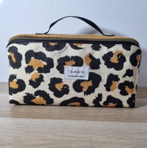 Trousse grande ouverture Léopard velours