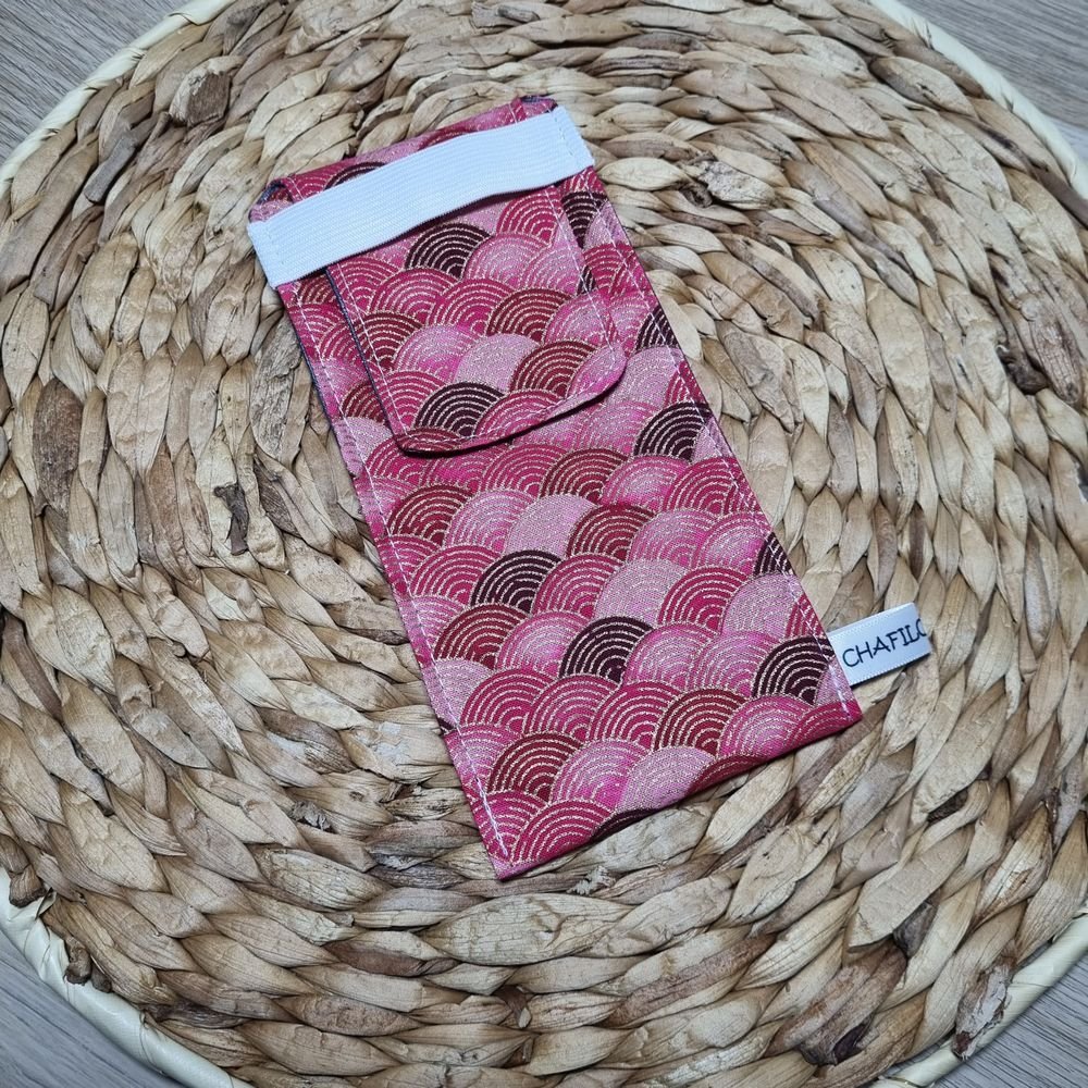 Pochette brosse à dents éventails rouges dorés