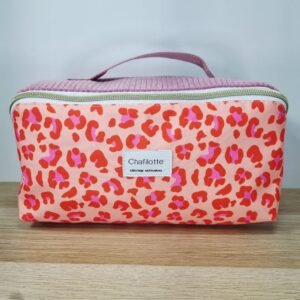 Trousse grande ouverture Léopard rose