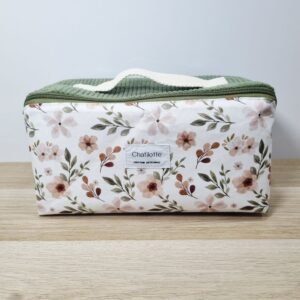 Trousse grande ouverture fleurs caki