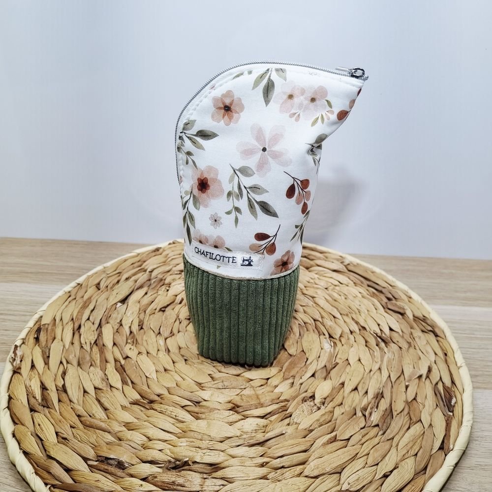 Trousse Fleurs vintage kaki