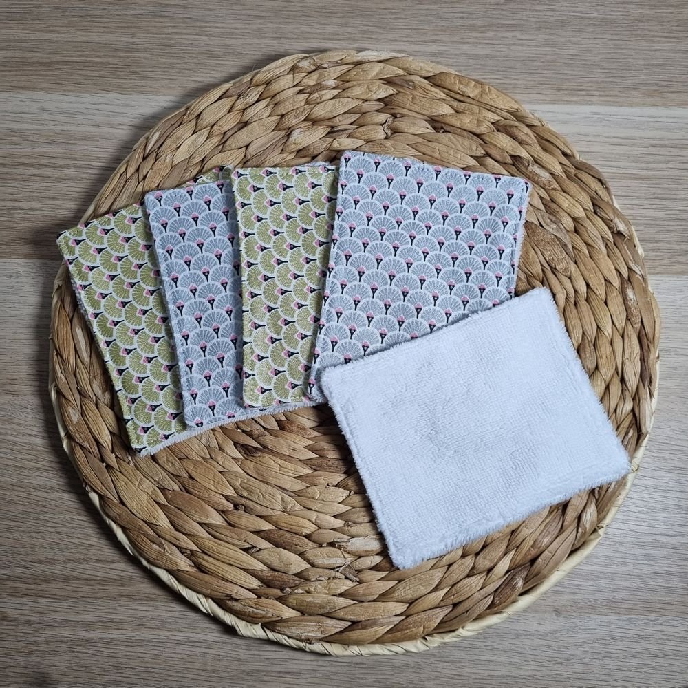 5 lingettes lavables éventails dorés